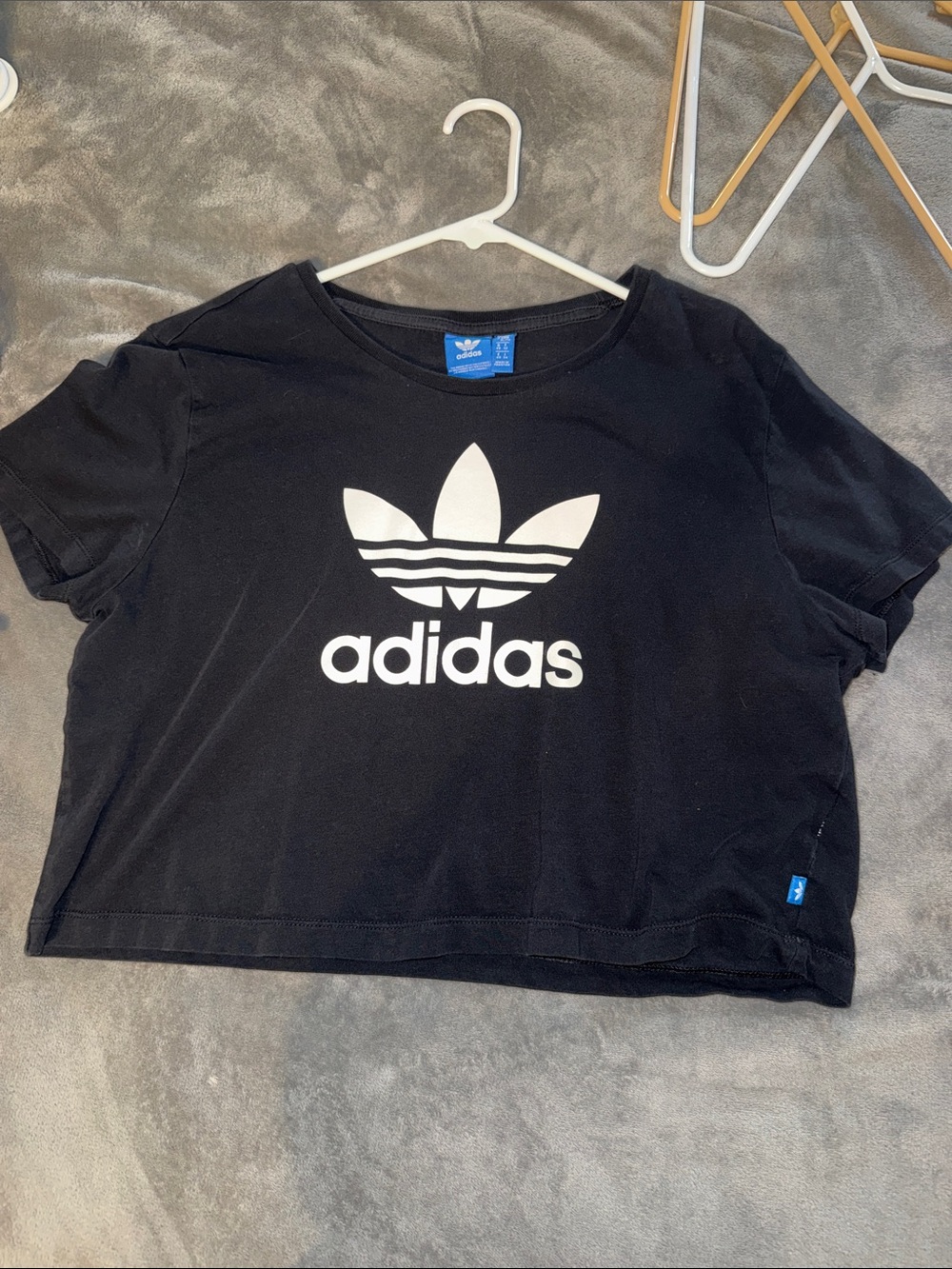 adidas Black Crop Tee with White Trefoil Logo